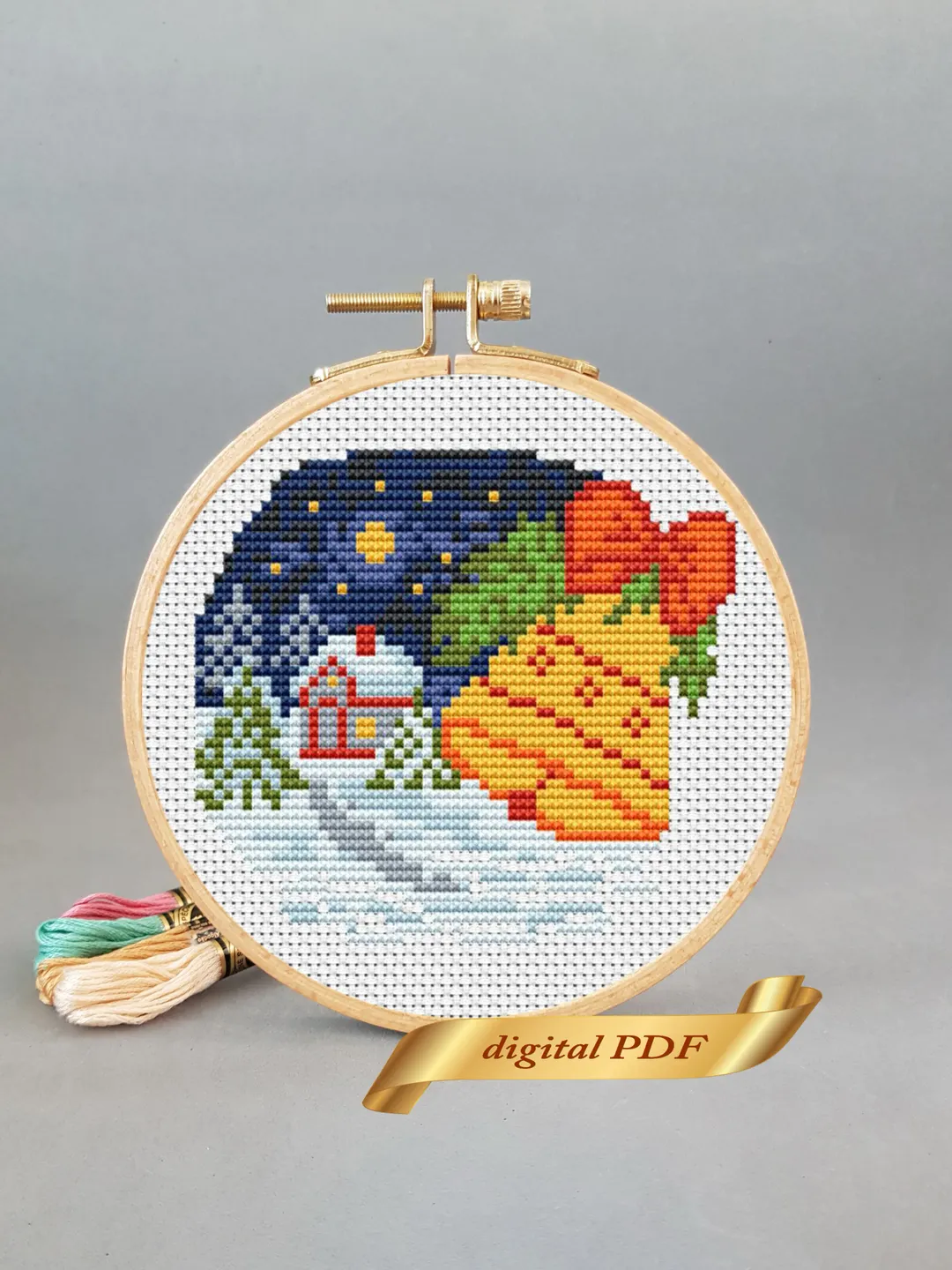 Christmas house pattern pdf cross stitch, Easy embroidery DIY