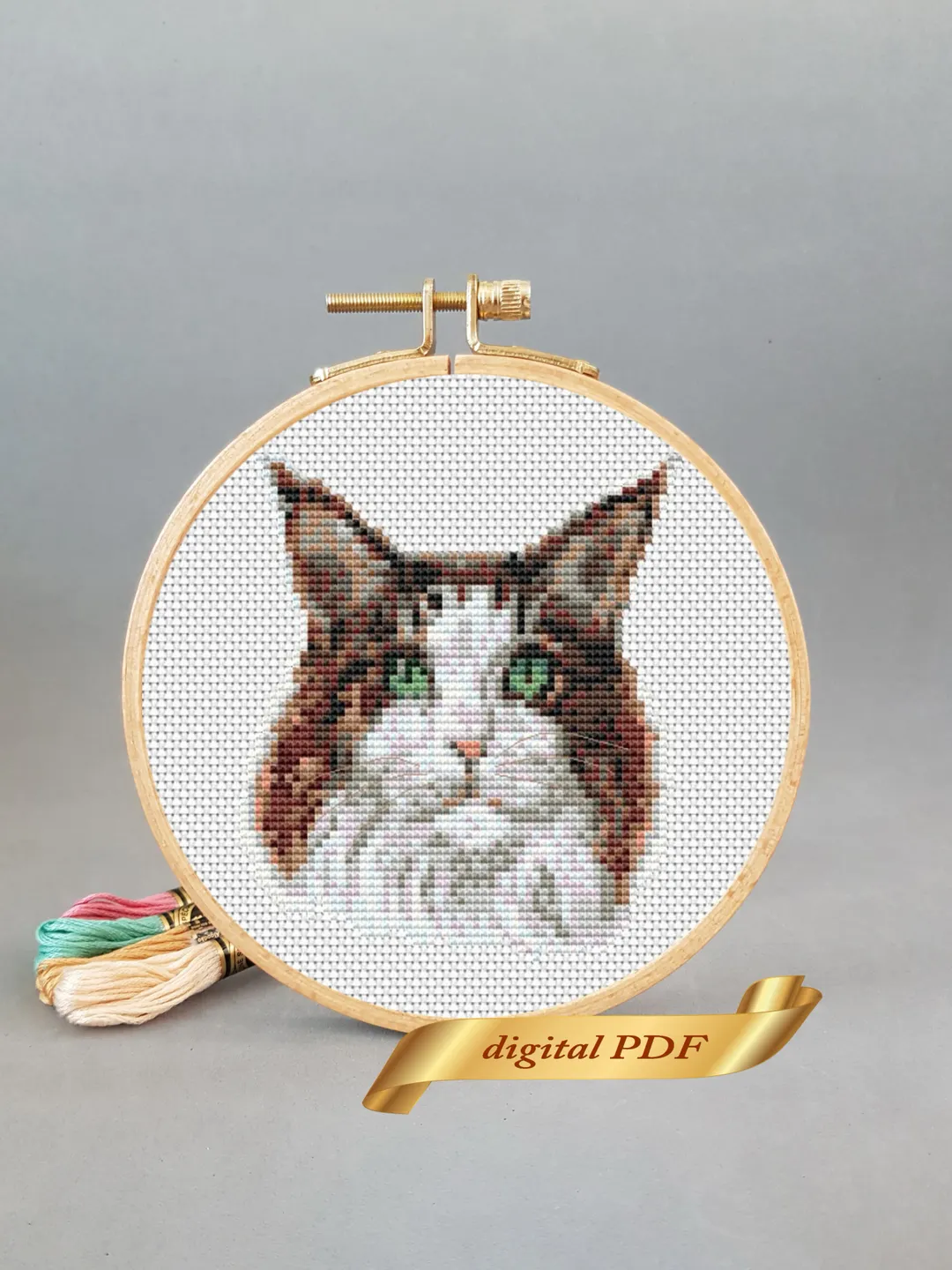 Cat pattern pdf cross stitch, pets embroidery DIY