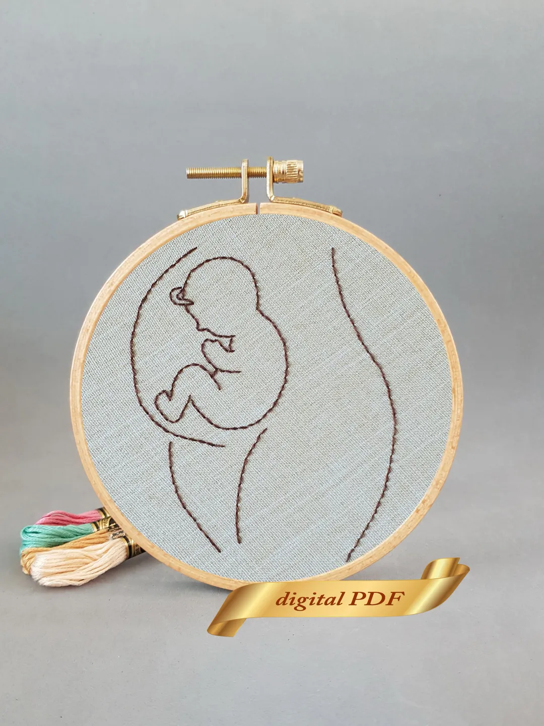 Pregnancy woman hand embroidery pdf, pattern easy embroidery DIY, metric for boy