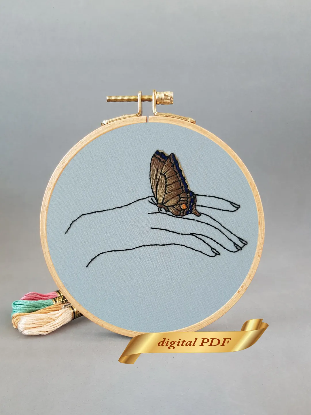 Brown butterfly pattern pdf embroidery, Easy embroidery DIY