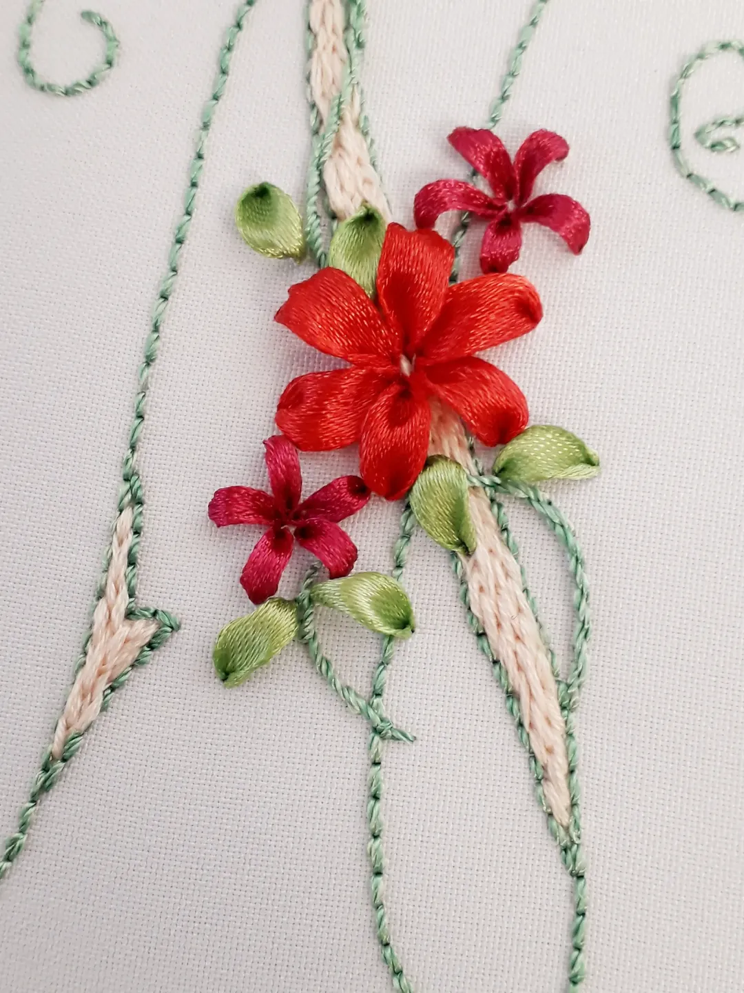 Floral alphabet letter N pdf hand embroidery beginner Flower monogram ribbon  embroidery, image size:1080x1440