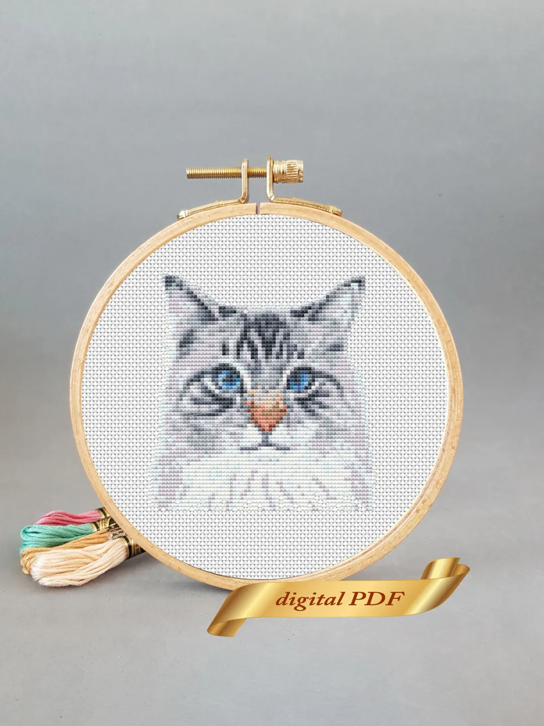 Cat pattern pdf cross stitch, pets embroidery DIY