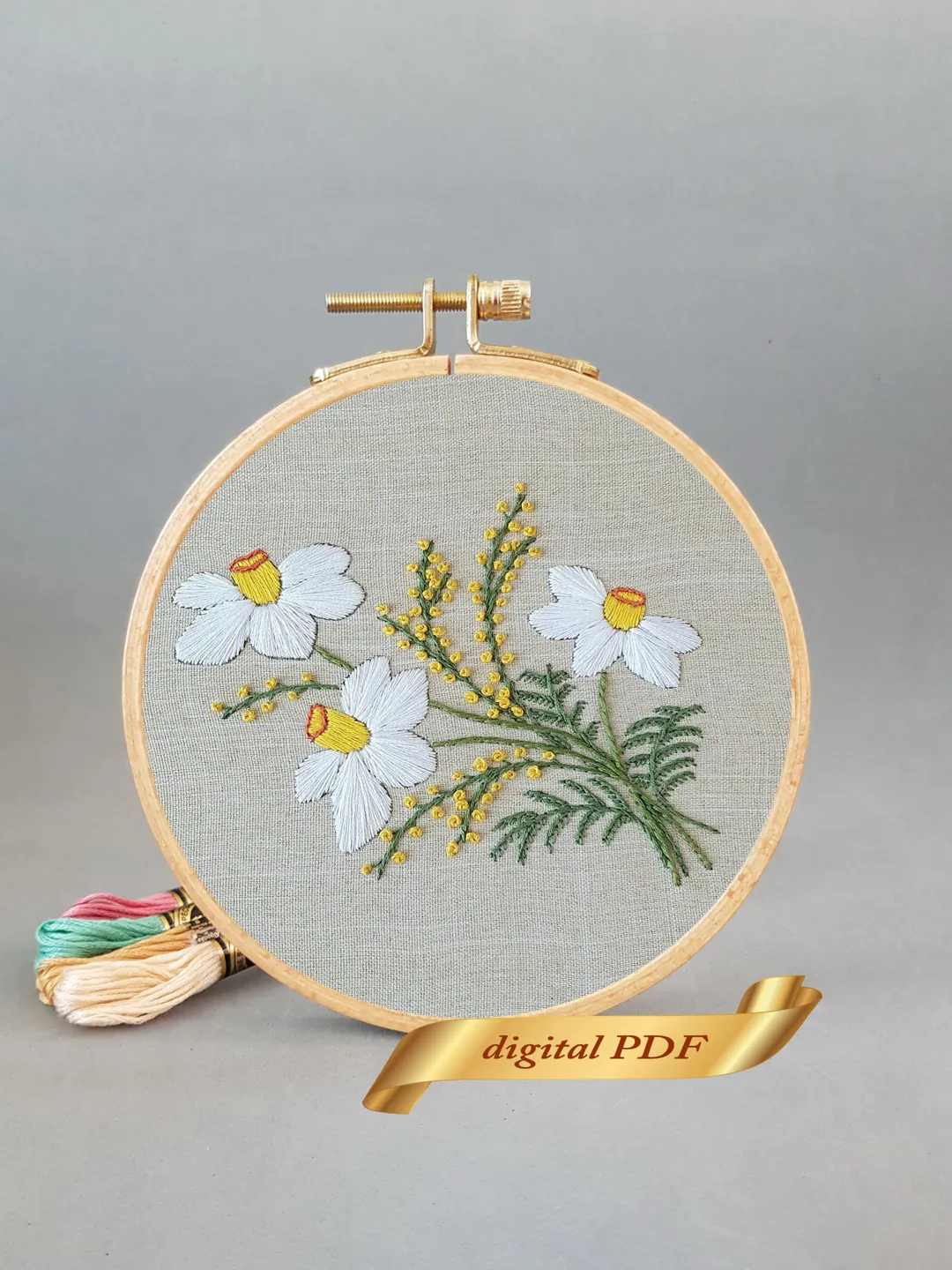 Daffodils pattern pdf embroidery, Easy hand embroidery DIY