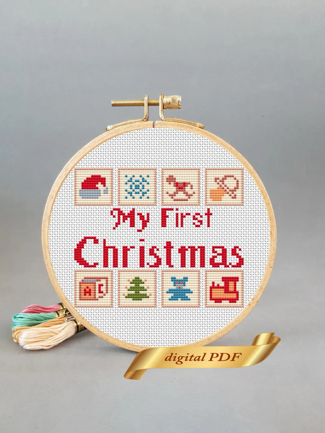 Christmas Sampler pattern pdf cross stitch, Easy embroidery Christmas disign