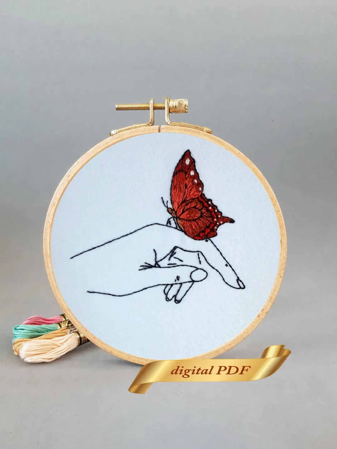 Red butterfly pattern pdf embroidery, Easy embroidery DIY