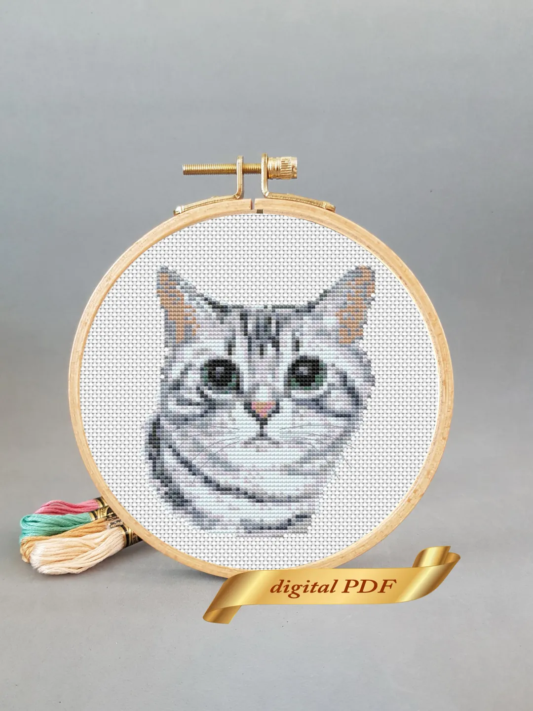 Cat pattern pdf cross stitch, pets embroidery DIY