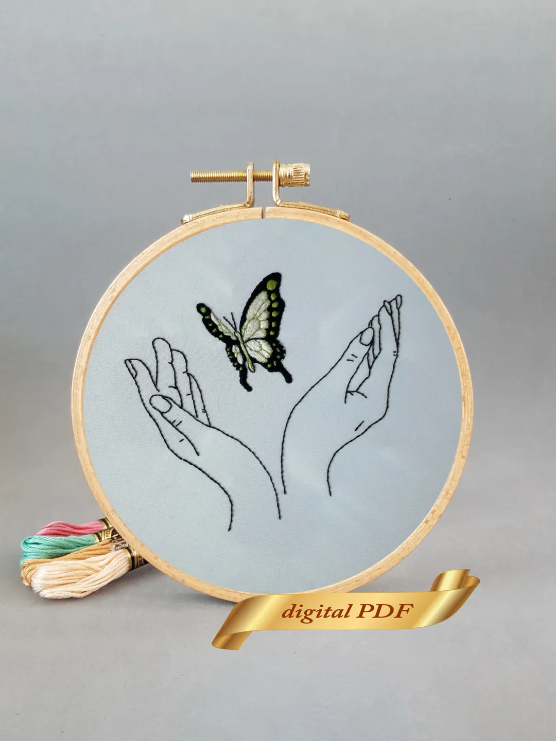 Green butterfly pattern pdf embroidery, Easy embroidery DIY
