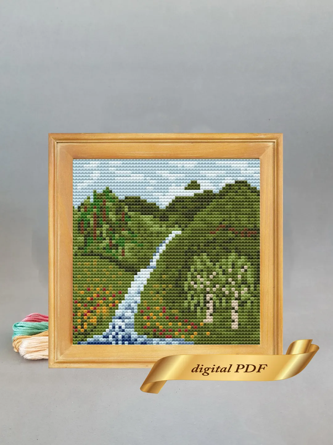 Summer landscape pattern pdf cross stitch, Easy embroidery DIY, small pattern