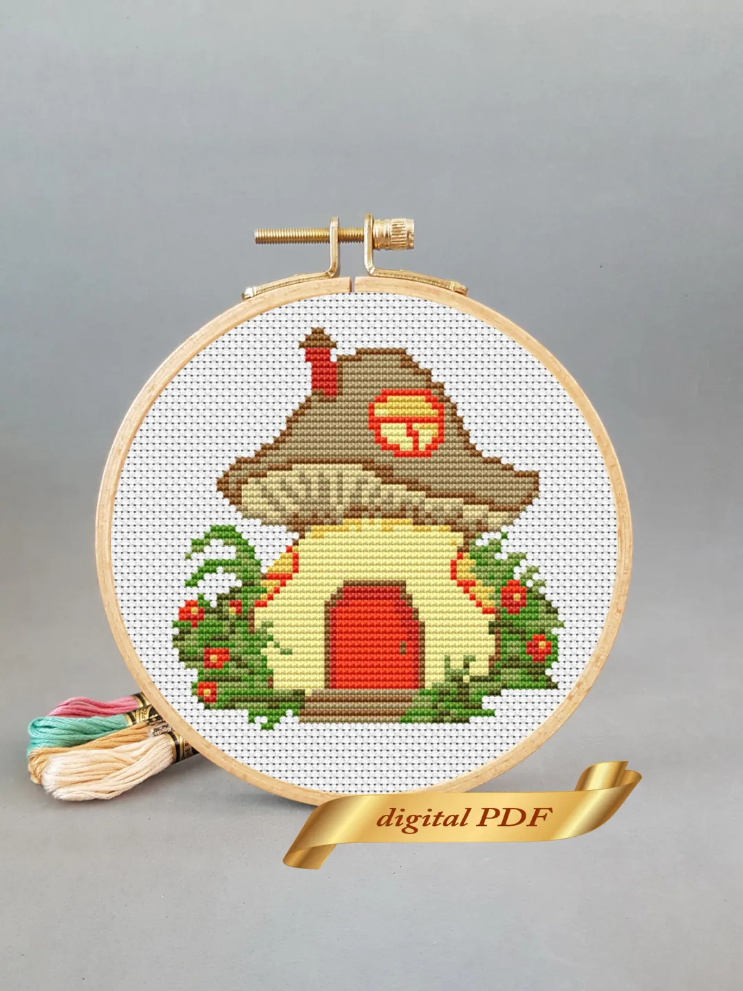 Cute mushroom pattern cross stitch, easy embroidery DIY