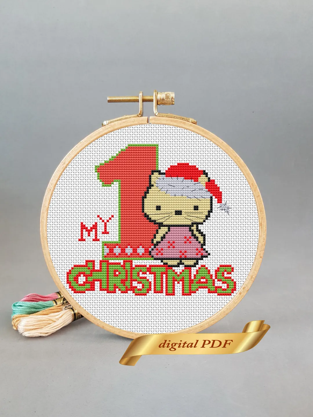 Christmas pattern pdf cross stitch, Easy embroidery my 1st Christmas.