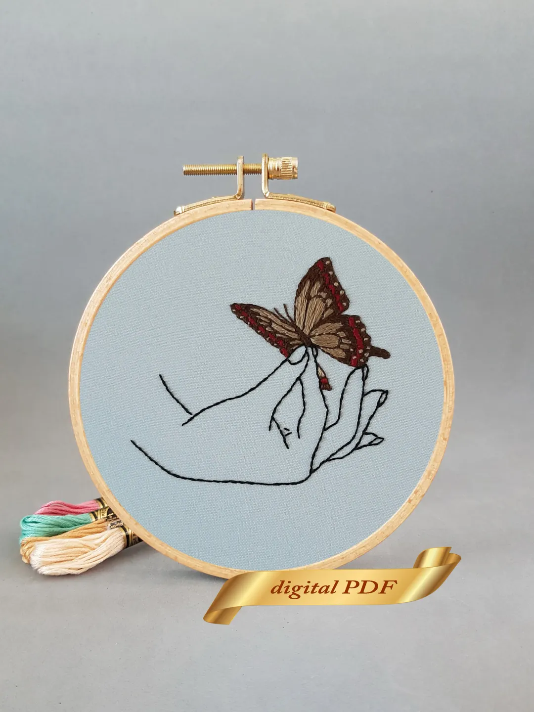 Brown butterfly pattern pdf embroidery, Easy embroidery DIY