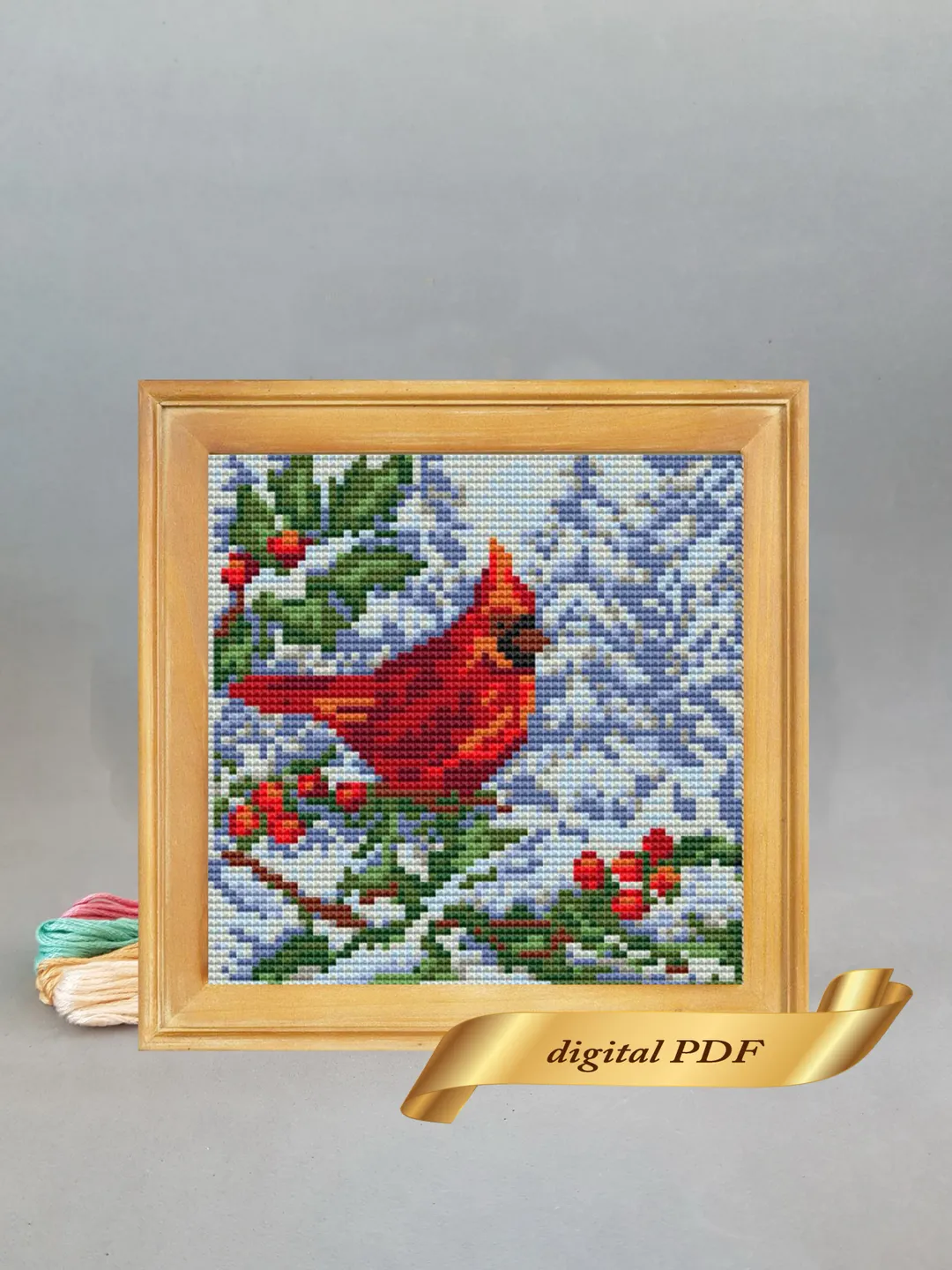 Red cardinal pattern pdf cross stitch, Bird embroidery DIY