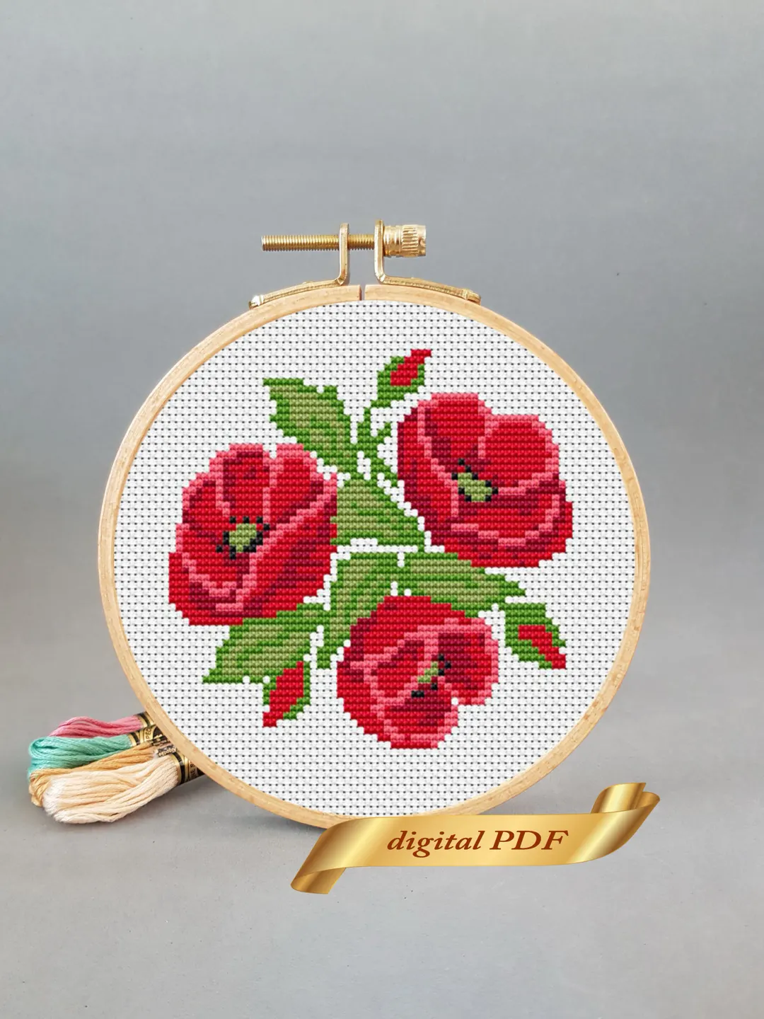 Poppy cross stitch pattern pdf DIY Design flower digital Small pattern cross stitch.