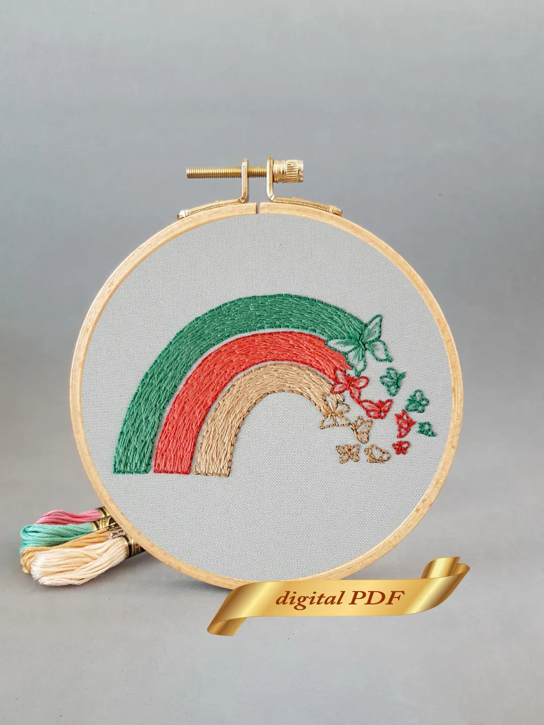 Rainbow and butterflies pattern pdf embroidery, Easy embroidery DIY