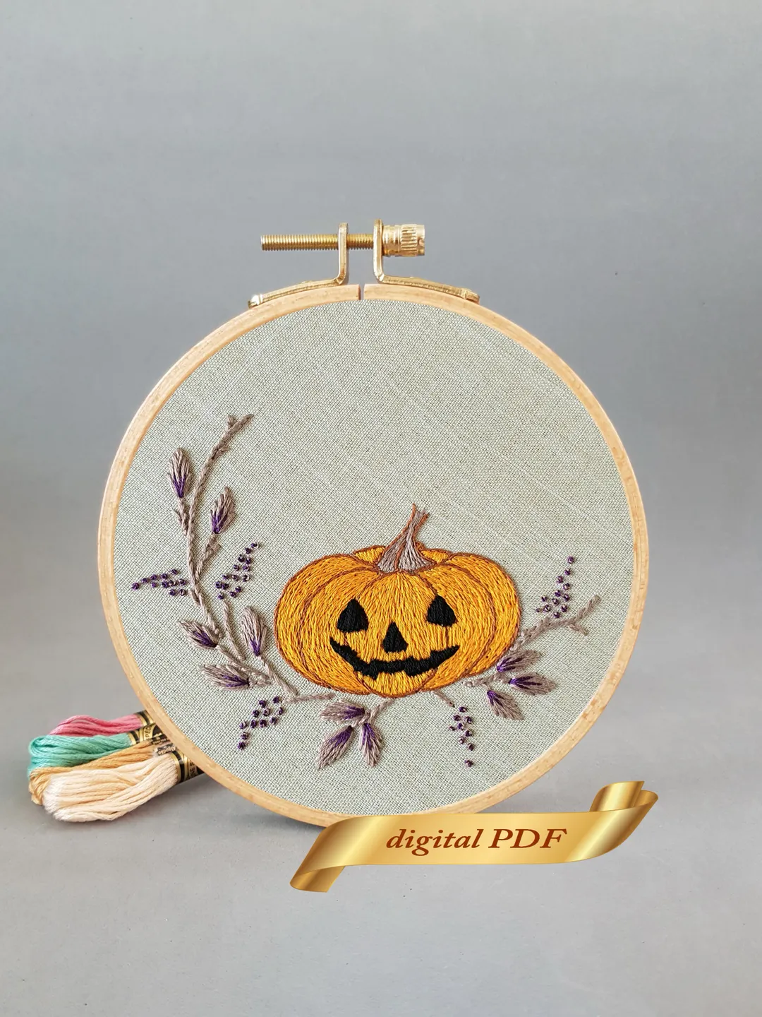 Halloween pumpkin nand embroidery DIY, Easy embroidery digital pattern