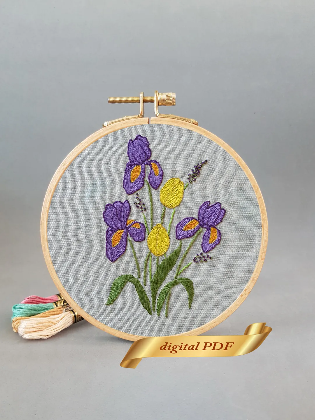 Irises and tulips pattern pdf embroidery, Easy embroidery DIY