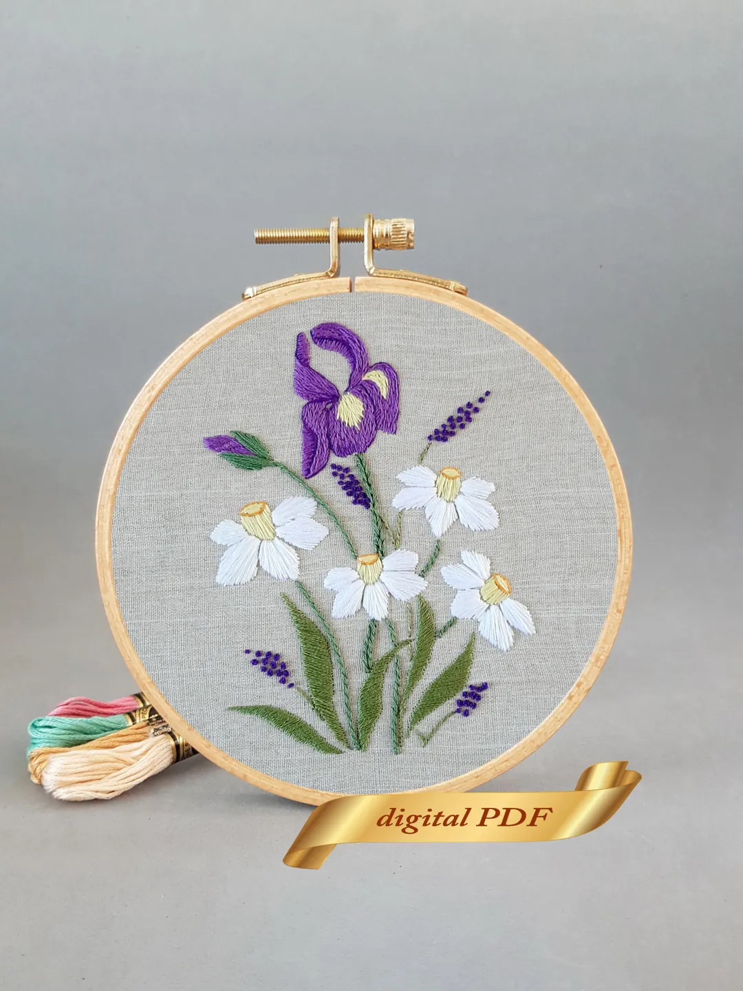 Irises and daffodils pattern pdf embroidery, Easy embroidery DIY