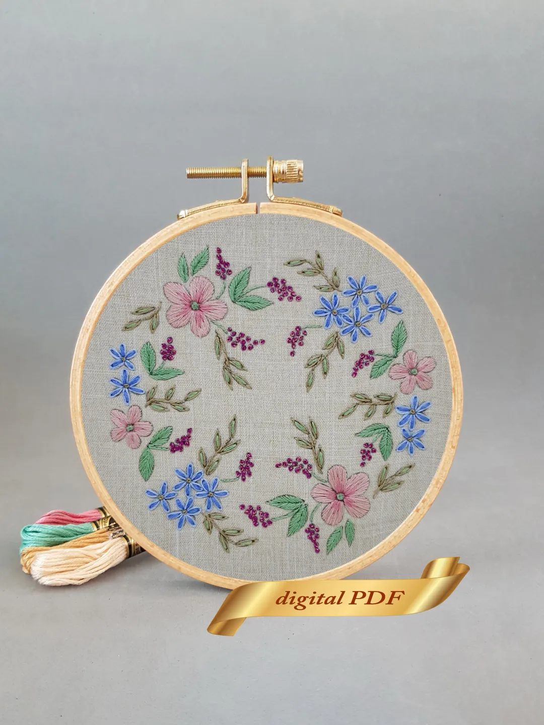 Floral wreath pattern pdf embroidery, Easy hand embroidery DIY
