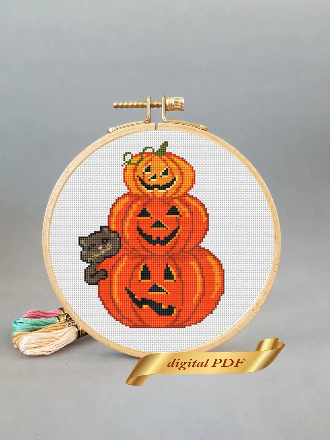 Cross stitch Halloween Three pumpkins pattern pdf Easy embroidery