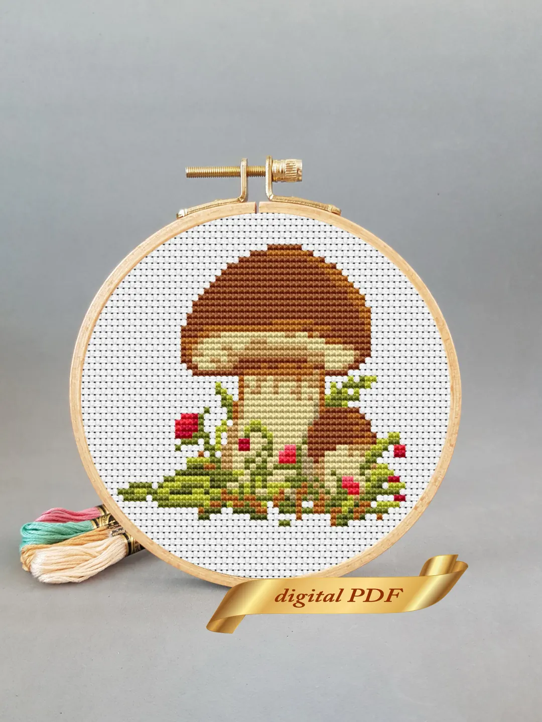 Cute mushroom pattern cross stitch, easy embroidery DIY, small pattern