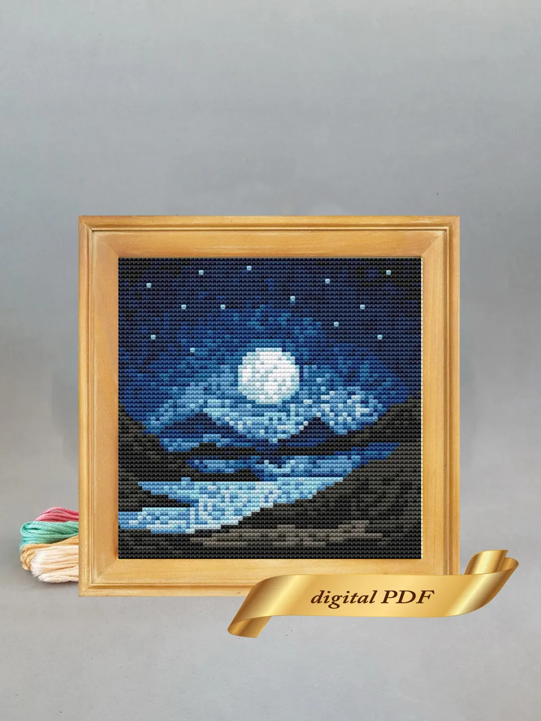Evening landscape pattern pdf cross stitch, Easy embroidery DIY