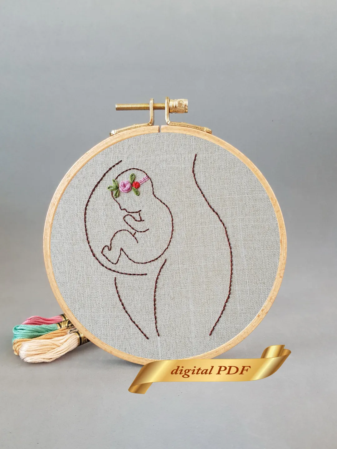 Pregnancy woman hand embroidery pdf, pattern easy embroidery DIY, metric for girls