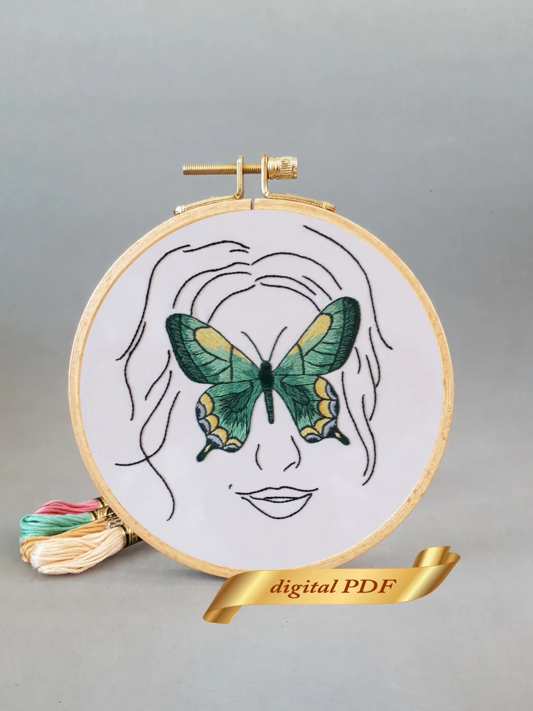 Turquoise butterfly pattern pdf embroidery, Easy embroidery DIY