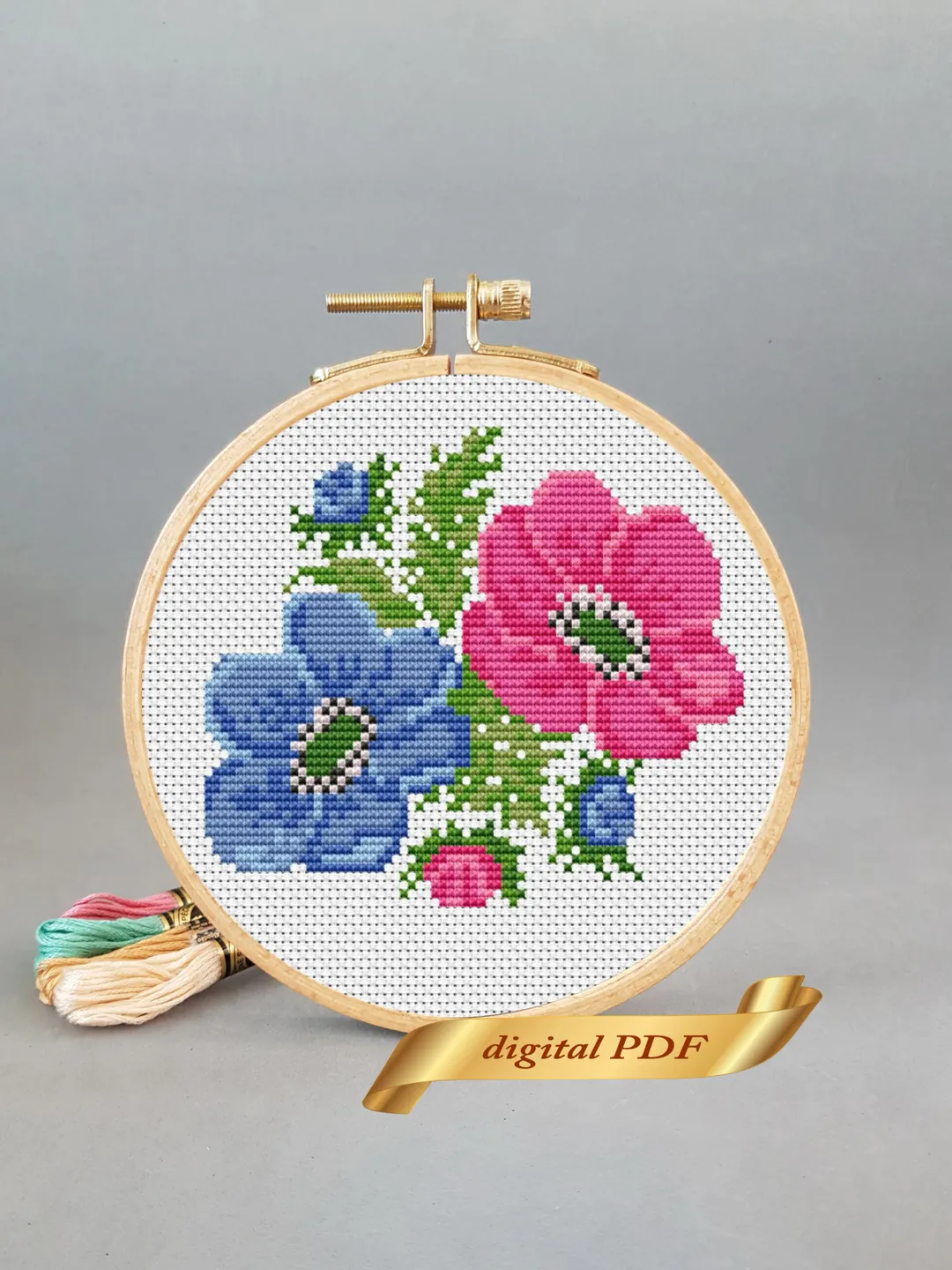 Anemone cross stitch pattern pdf DIY Design floral digital Small pattern cross stitch.