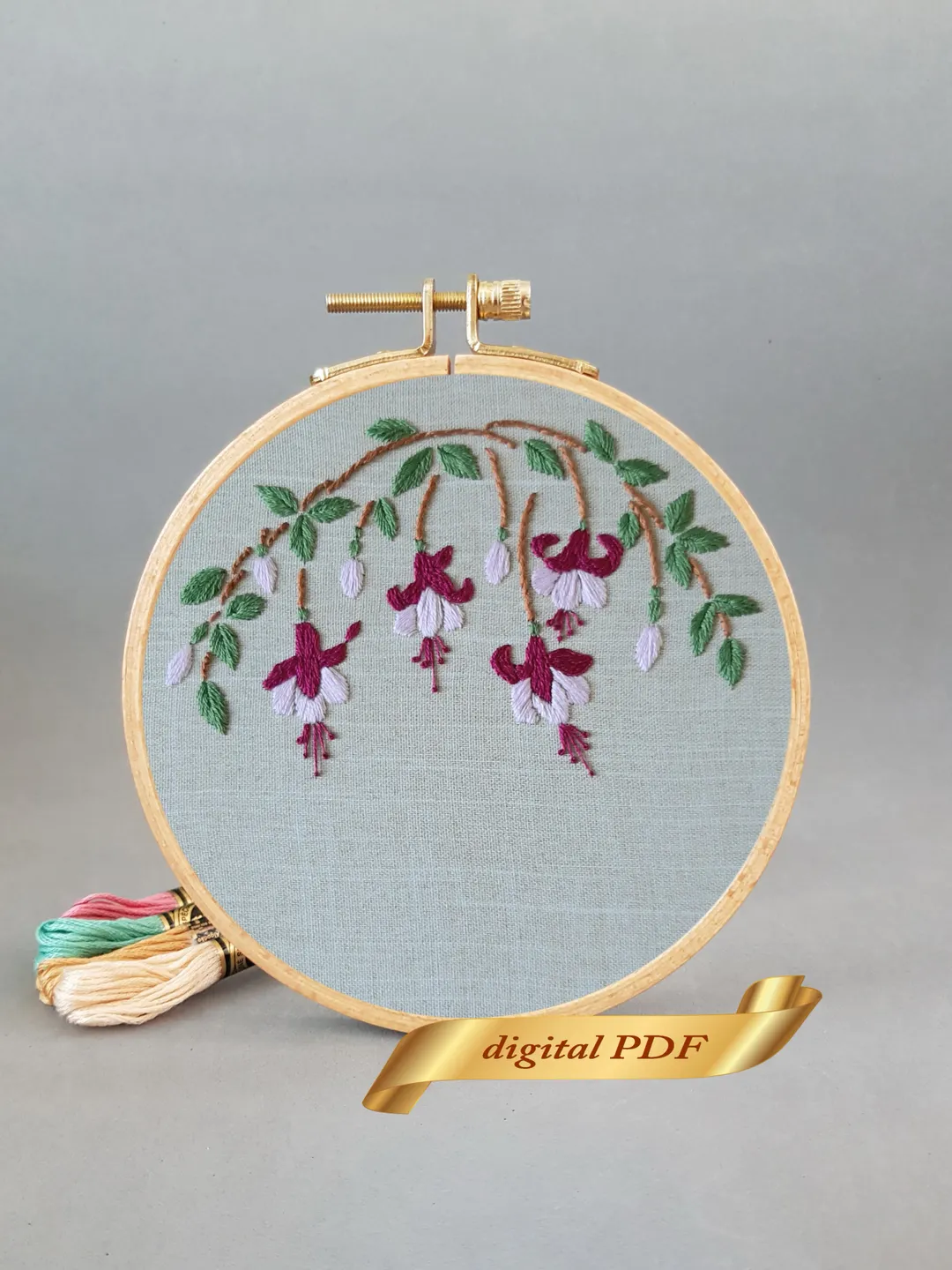 Fuchsia pattern pdf embroidery, Easy hand embroidery DIY