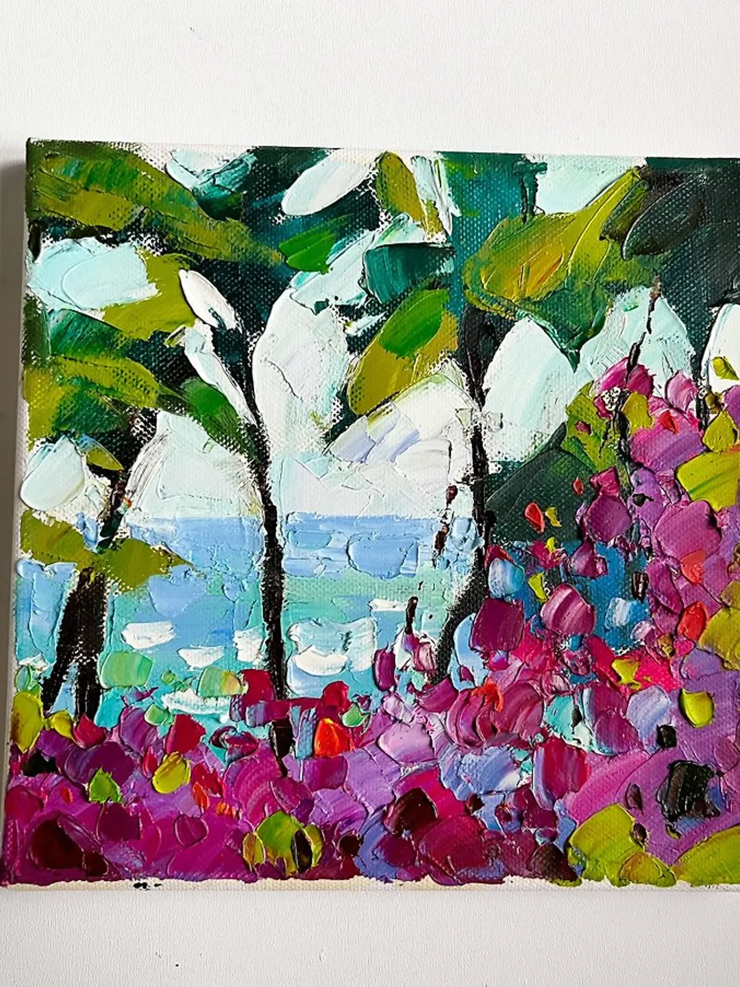 Bali Painting Original Art Seascape Art Impasto Oil Painting Palm Artwork