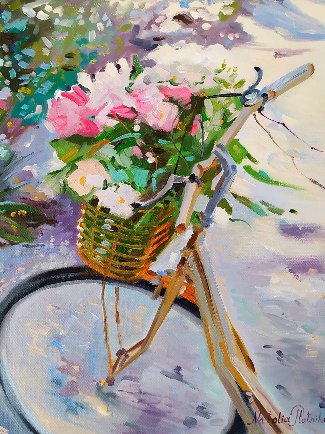 Floral painting Flower Bike Original Art Floral Artwork fine art oil painting