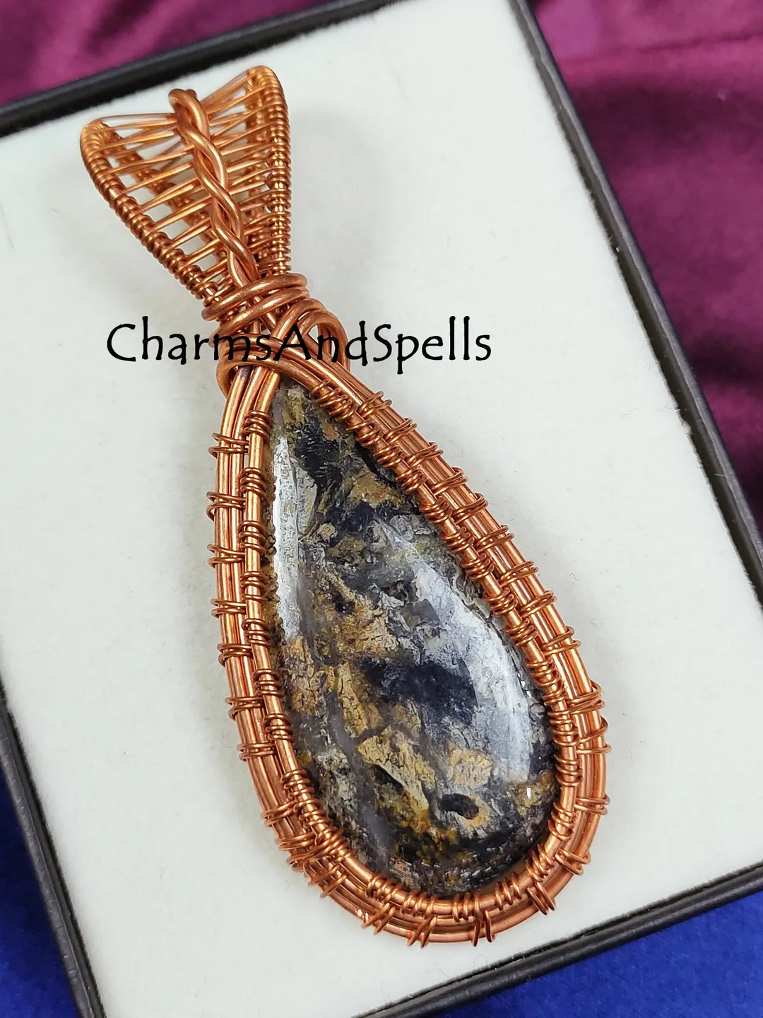 Boho Jasper Copper Wire Wrapped Pendant, Natural Gemstone Jewelry, Healing Crystal Gift Handmade Unisex