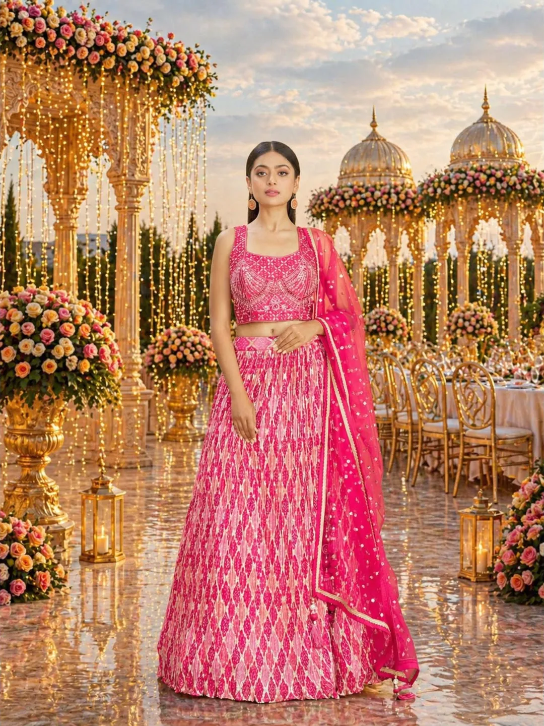 Pink Lehenga Choli: Sequin Embroidery Indian Wedding Wear Ready To Wear