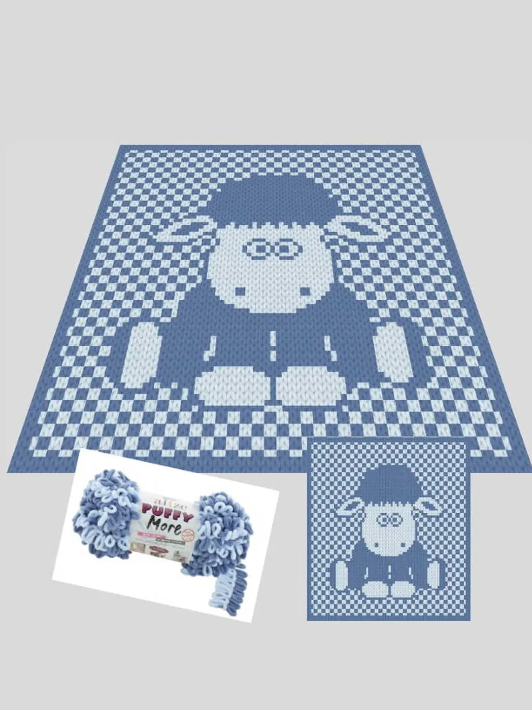 Loop yarn Finger knitted Cats Checkered blanket pattern PDF