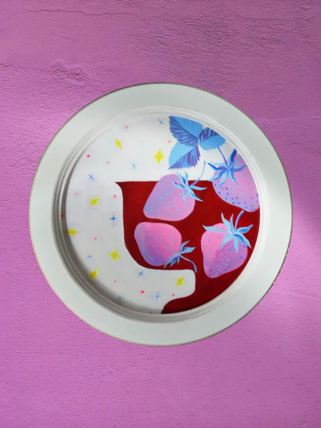 Pink Strawberry original acrylic painting