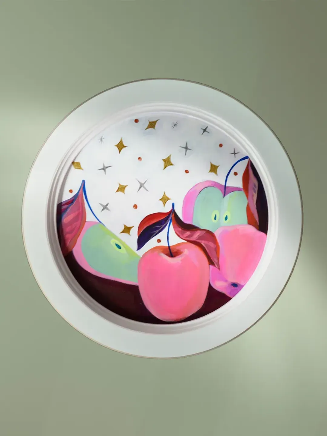 Pink and Green Apples original acrylic painting