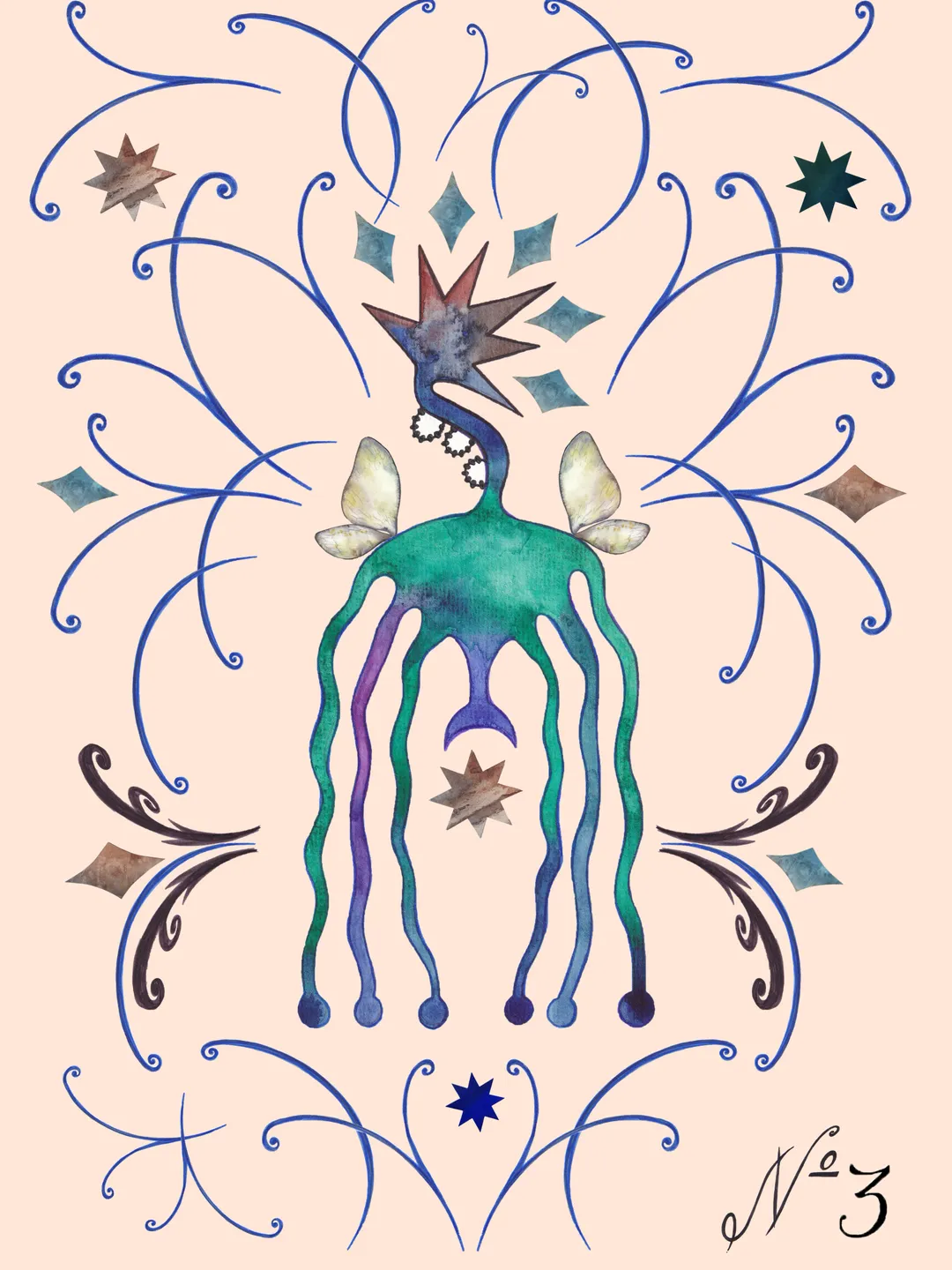 Art print Watercolor digital illustration Pink background.