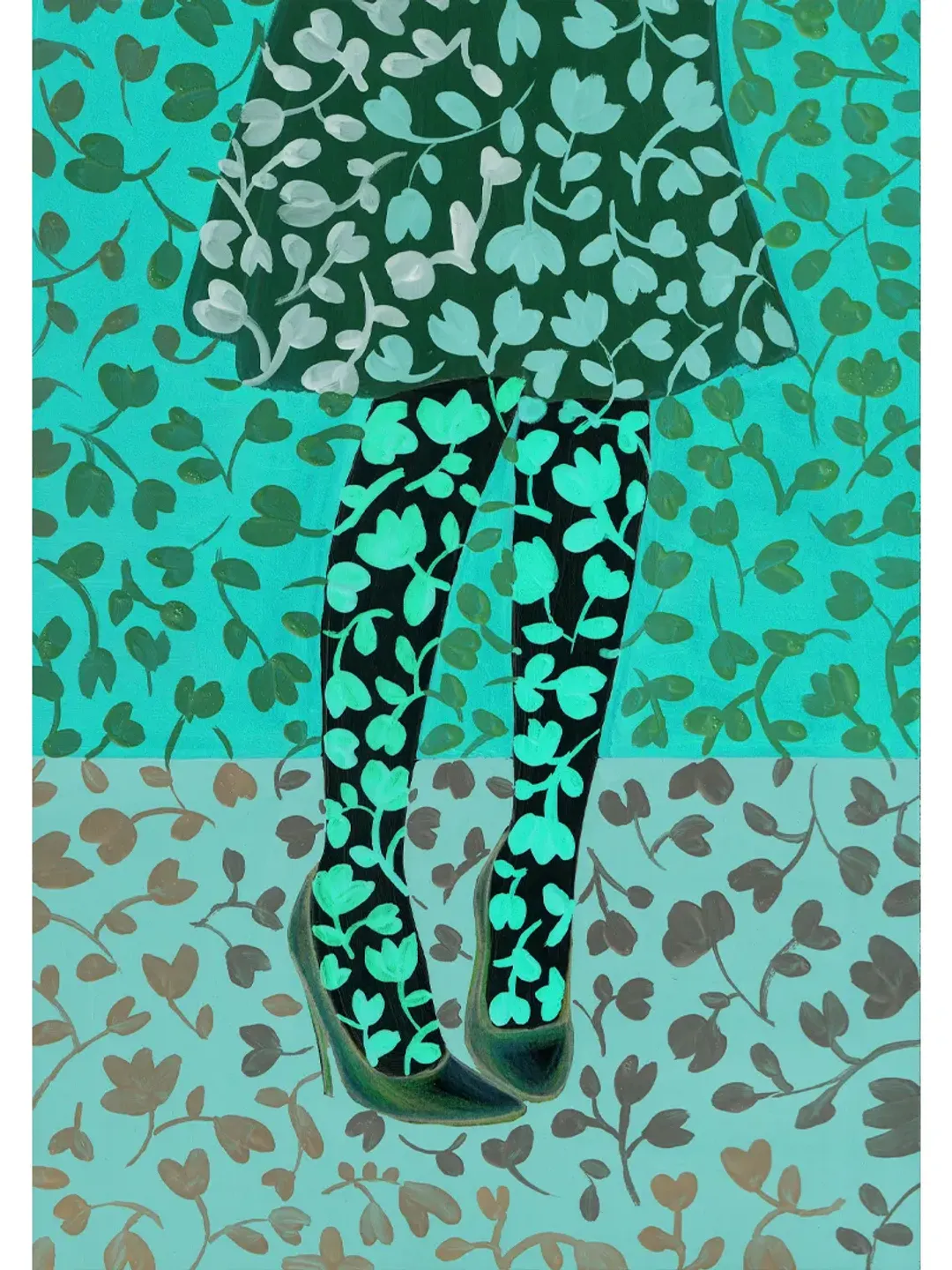 Art print Digital illustration Neon light Floral dress.