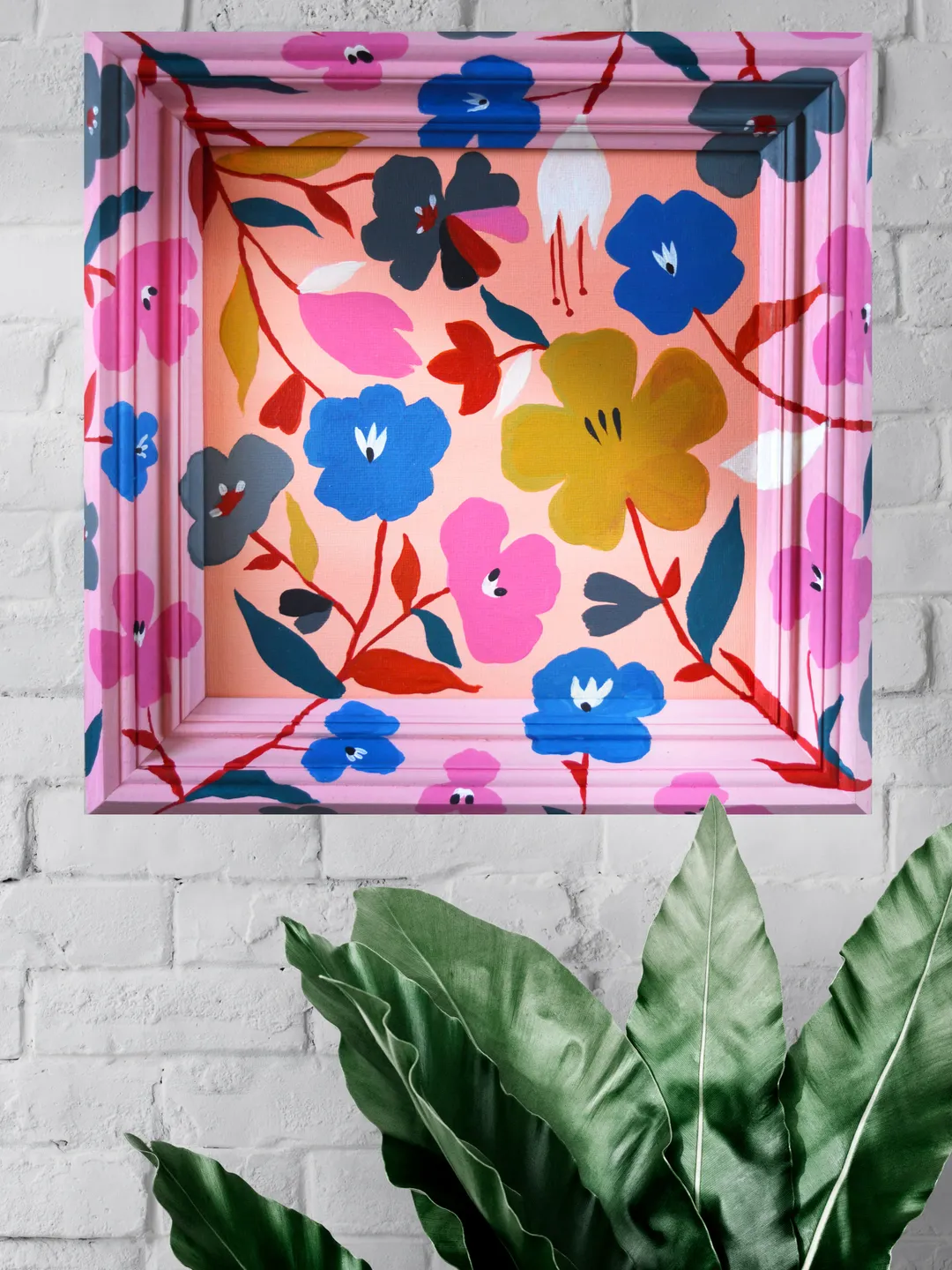 Original acrylic Painting on canvas. Flower pattern series. Pink.