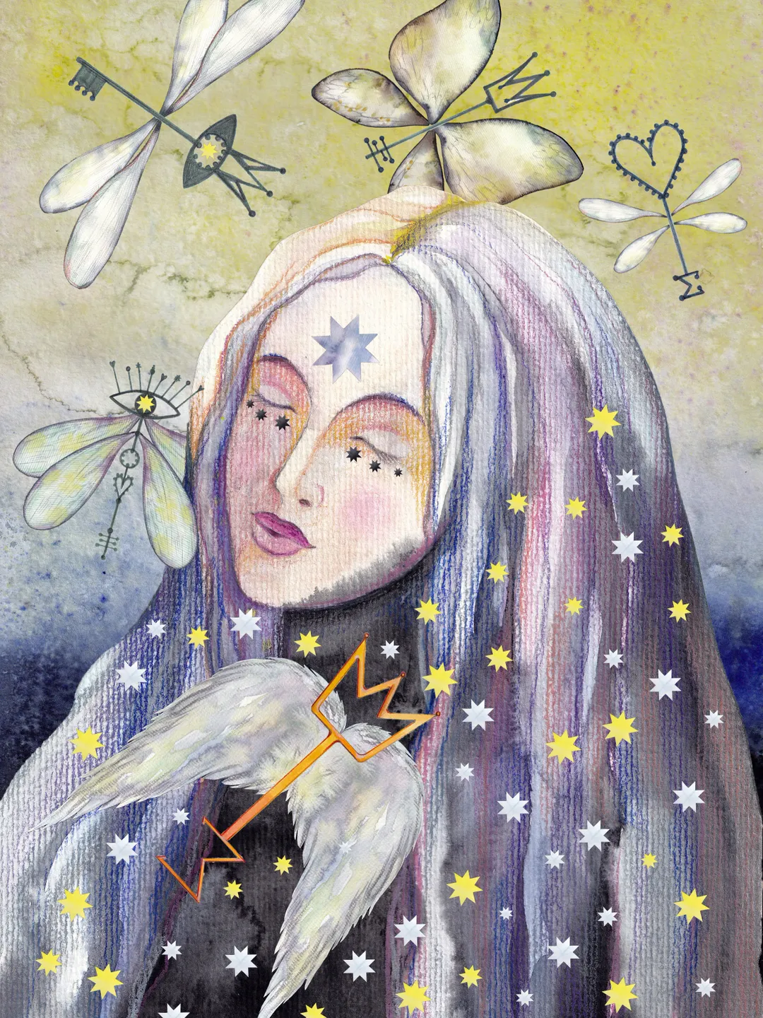 Art print Digital illustration Watercolor Magic keys