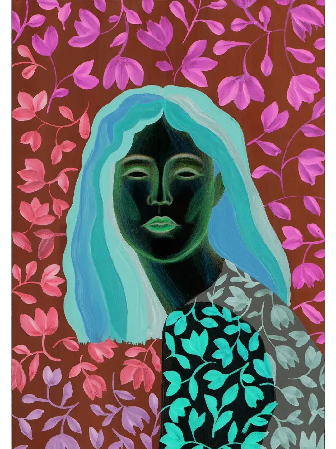 Art print Digital illustration Neon light Blue hair.