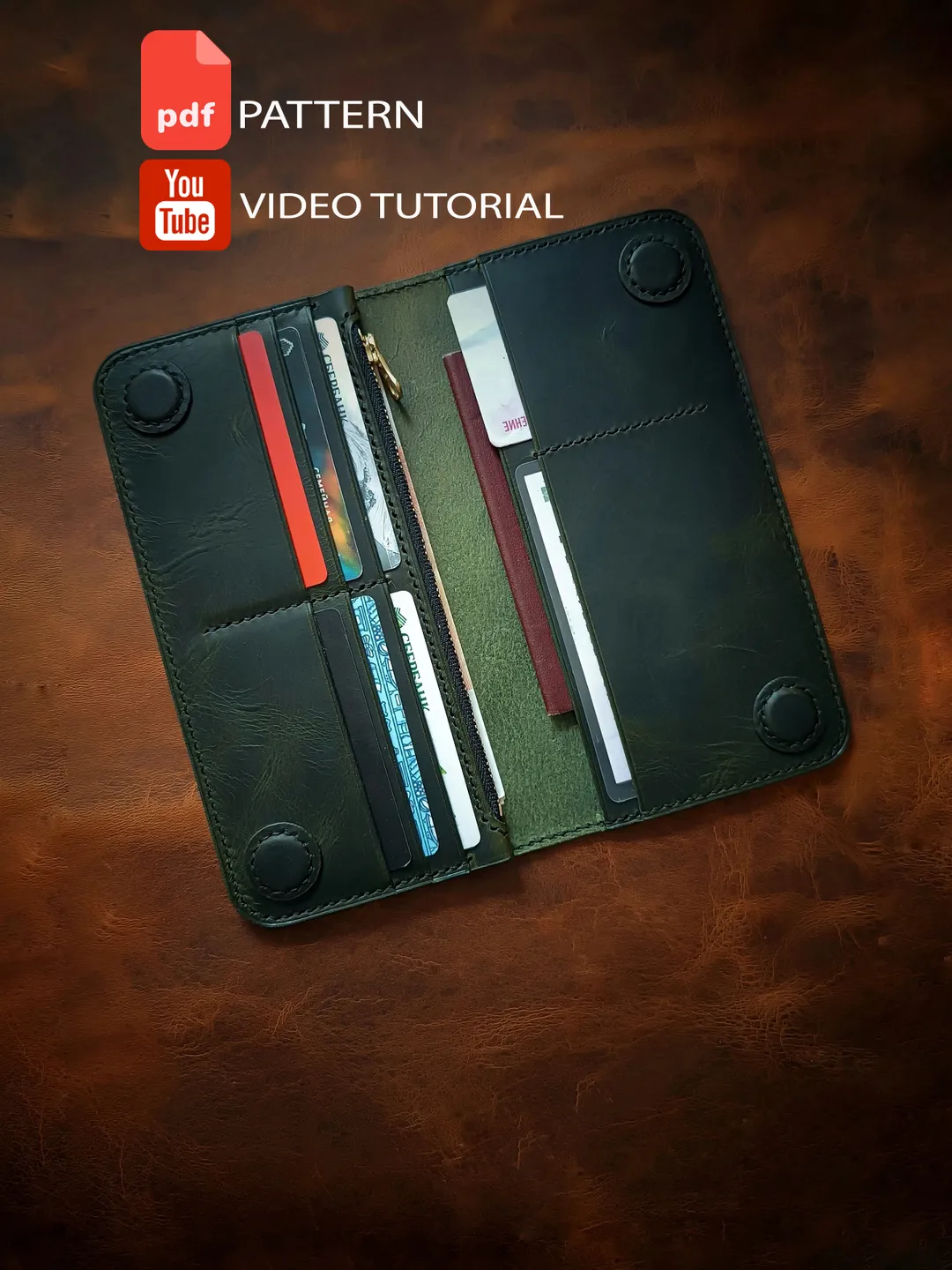 Long Wallet Pattern - Leather Wallet Pattern with Magnetic Snaps - Download PDF.