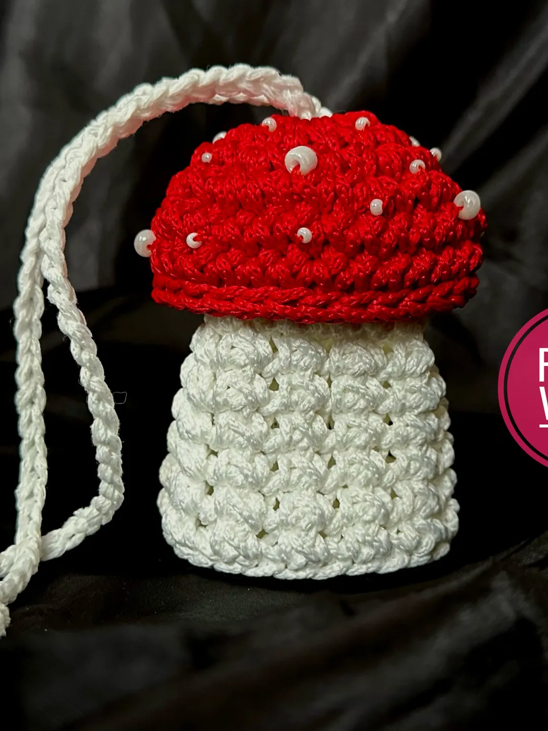 Crochet pattern mushroom bag  PDF digital instant download, video tutorial, cottagecore pouch, drawstring pouches, crystal pouch, dice bag