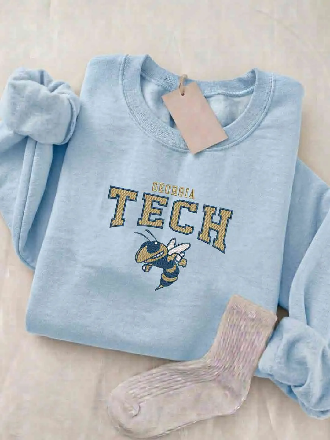 Georgia Tech Yellow Jacket Embroidered Sweatshirt, Sport Embroidered Crewneck, Georgia Tech Yellow Football Embroidered Shirt, Sweatshirt, Crewneck Gift