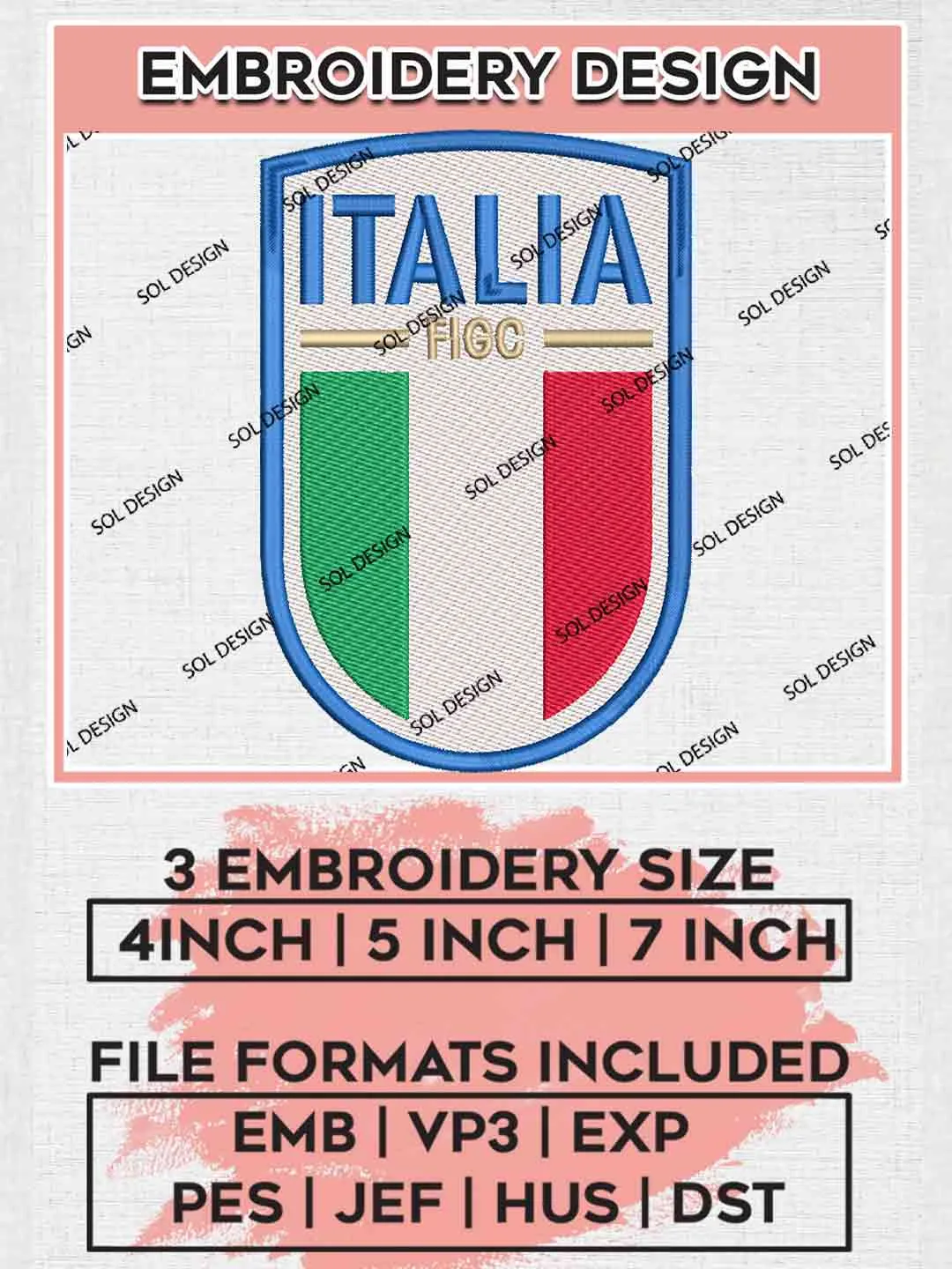 Gli Azzurri Italy FIGC Team Logo Embroidery Designs, The Blues Logo Embroidery files, Italy National Football Team, Machine embroidery designs, Digital Download