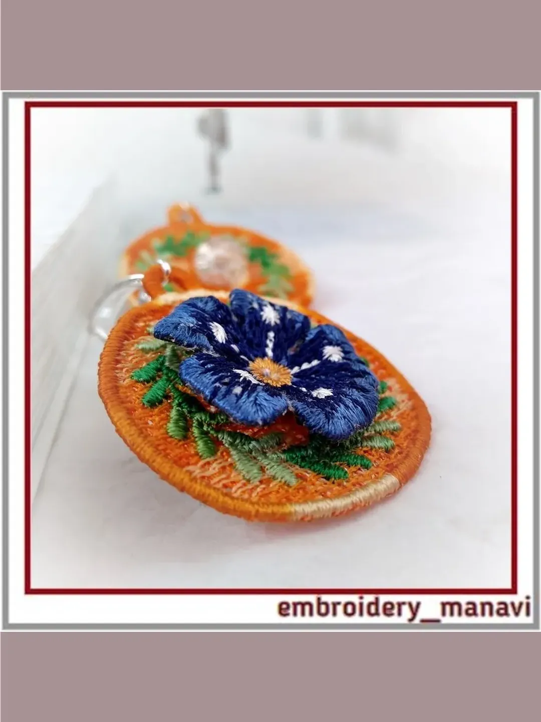 FSL in the hoop embroidery design earrings of leaves, flower