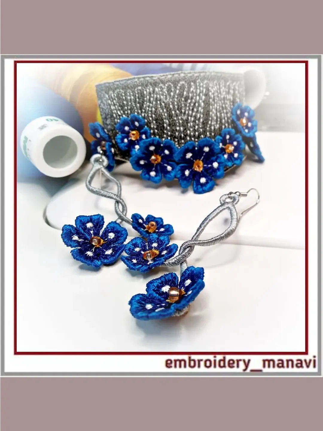 ITH embroidery design set Jewelry bracelet earrings with FSL flowers
