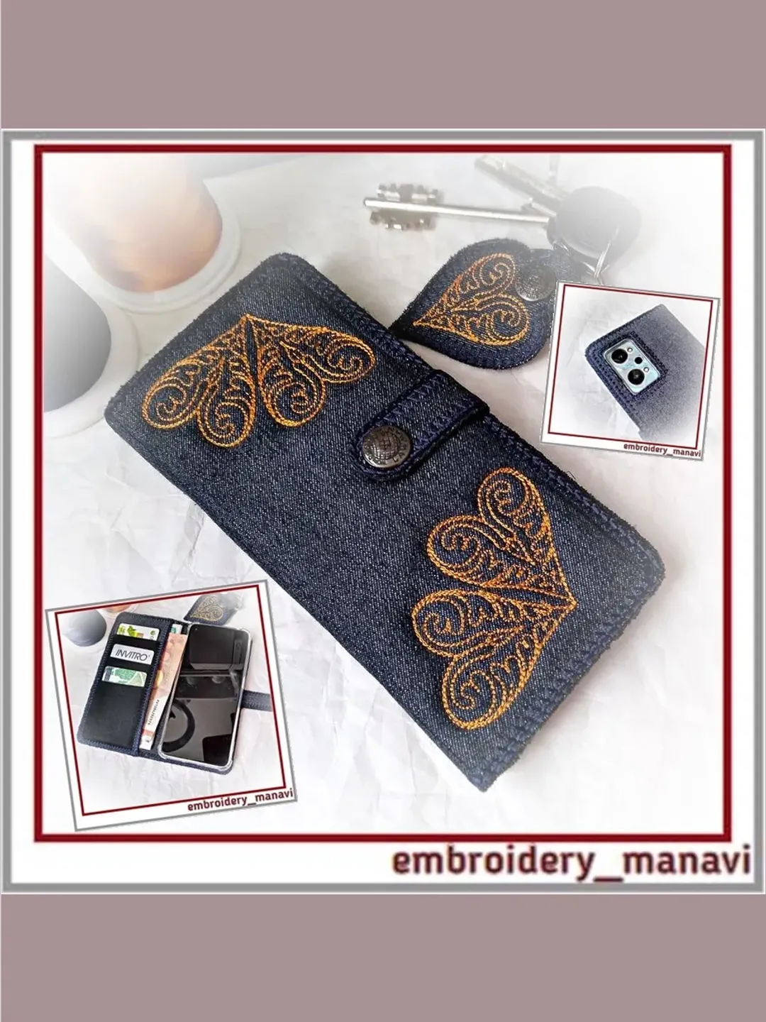 In the hoop machine embroidery design smartphone case Sizes 6.85 x 9.40