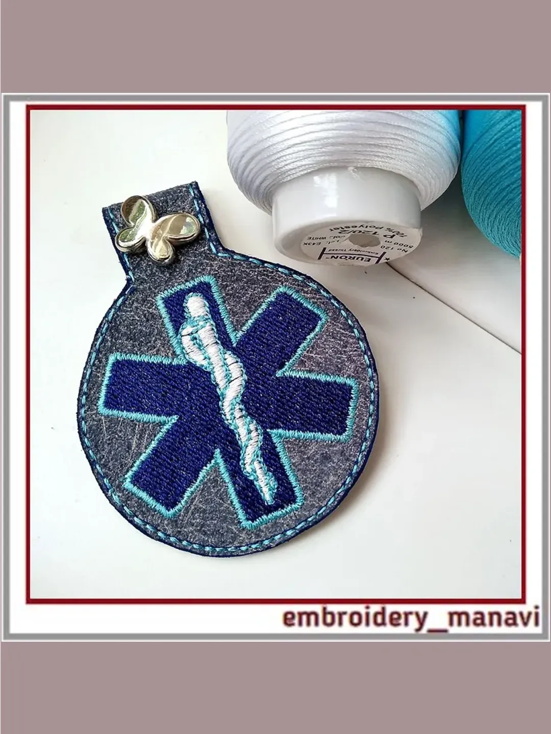 Keychain in the hoop embroidery design with medical symbols