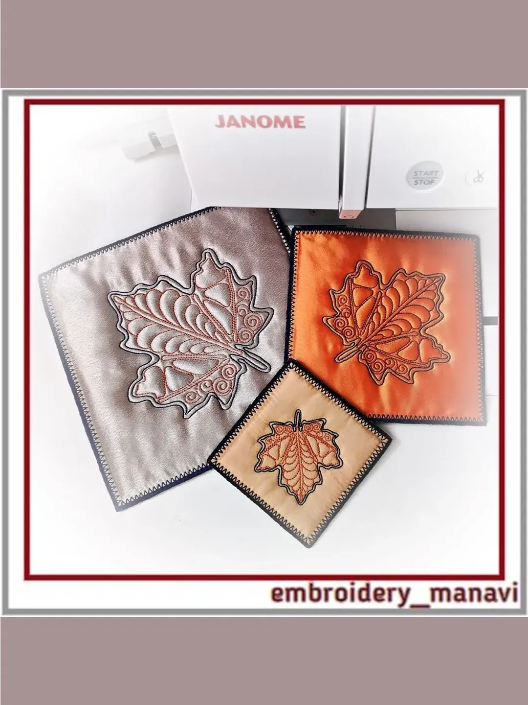 In The Hoop embroidery designs of napkins-stands with Leaves in 3 sizes